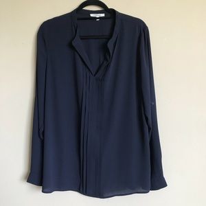 41 Hawthorn Pleated Long Sleeve Blouse - Navy